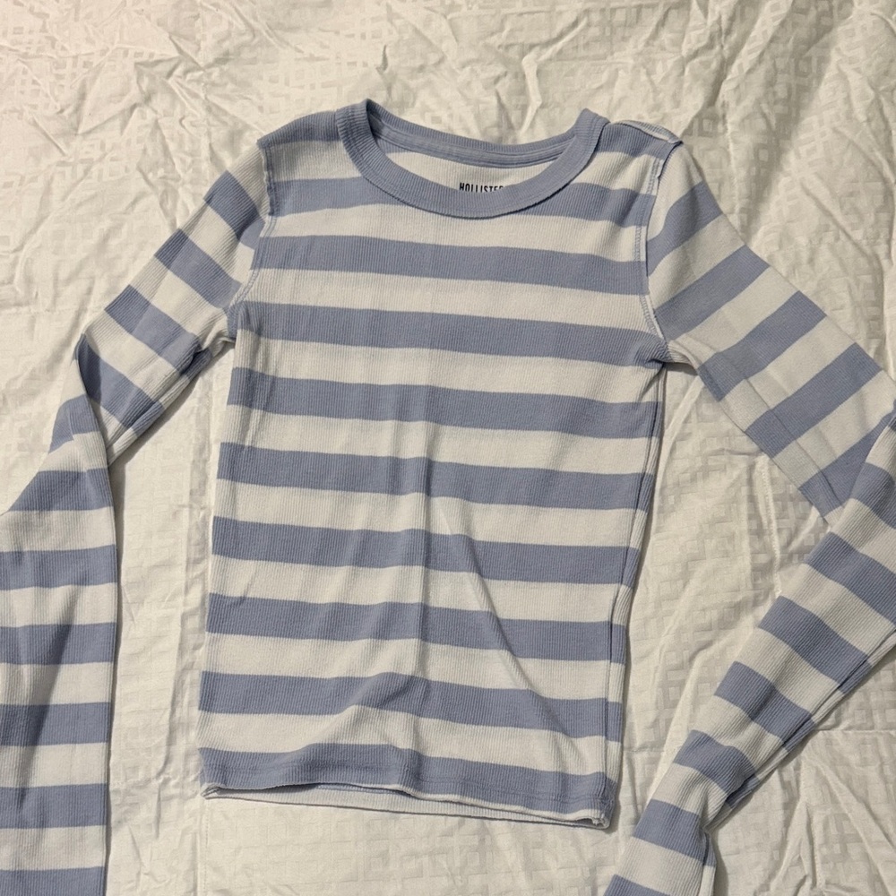 Hollister Blue and White Striped Long Sleeve Tee